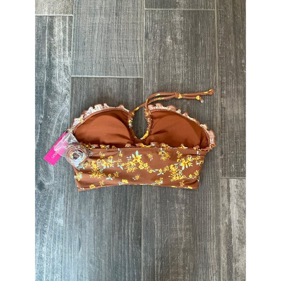 NEW Xhilaration Smocked Ruffle Bandeau Swimsuit top size Large 8-10 - Picture 4 of 4